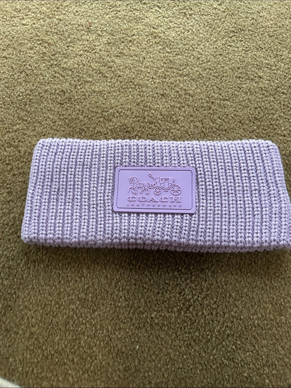 Coach Lilac Ribbed Knit Headband with Logo Patch NWOT
